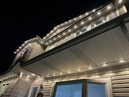 Warm white permanent lights under the eaves