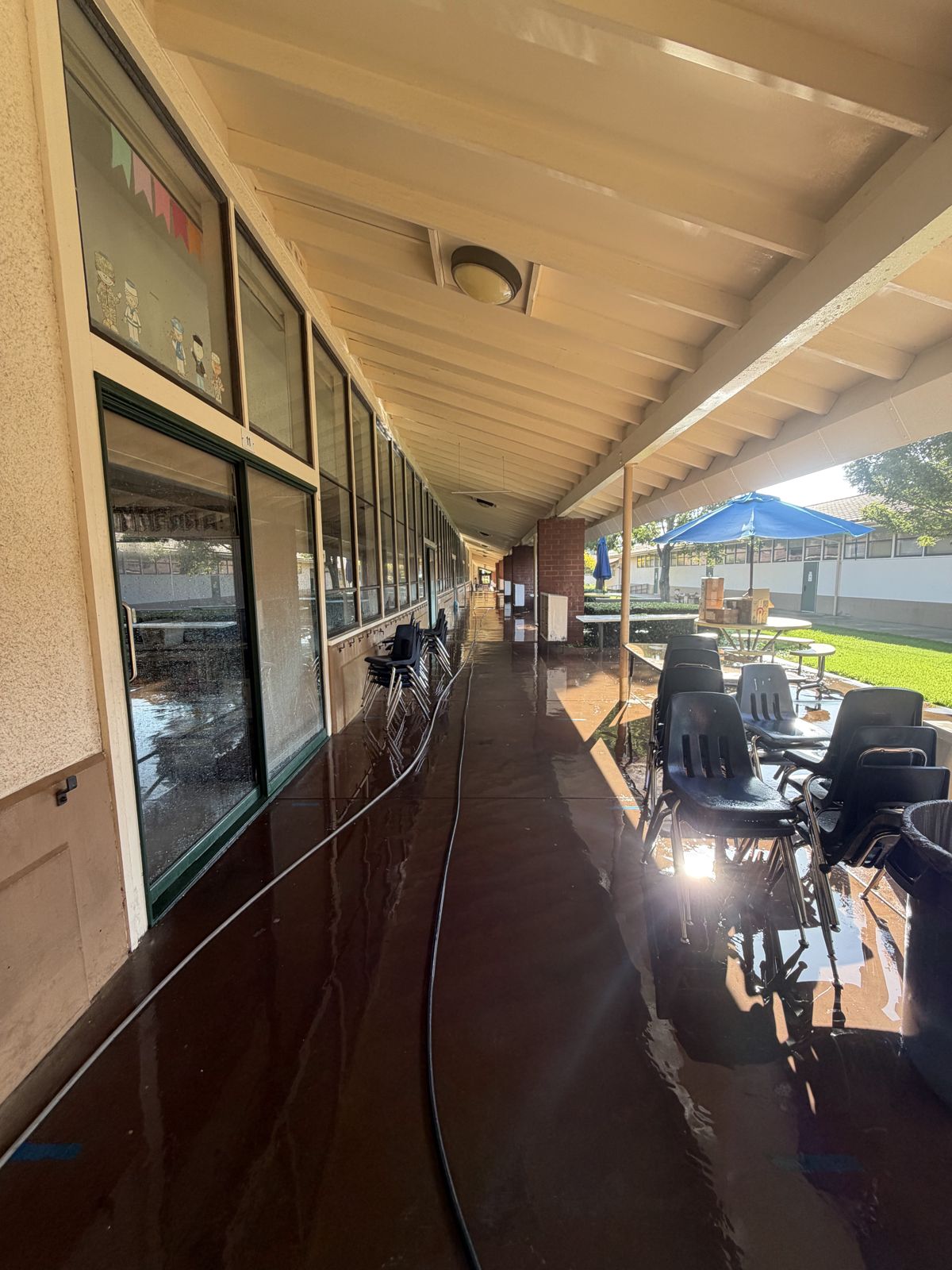 School covered walkway after cleaning