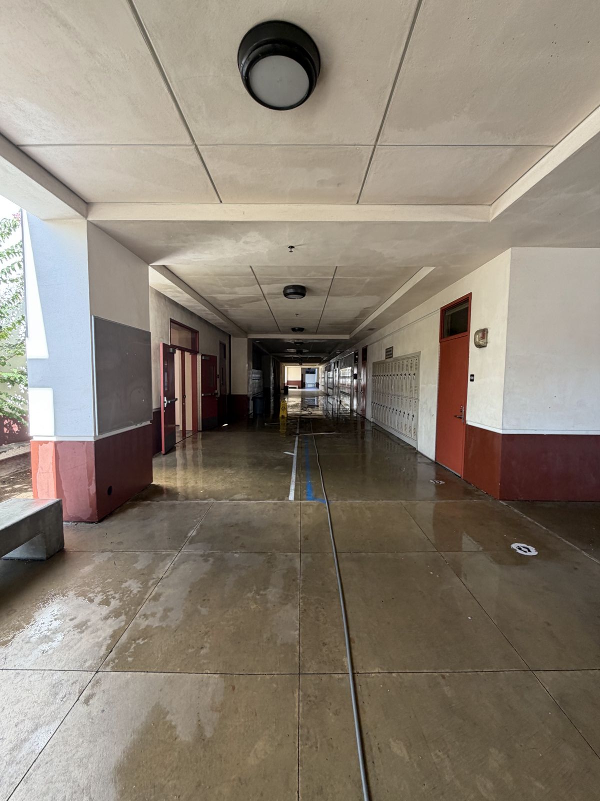 School hallway corridor after cleaning